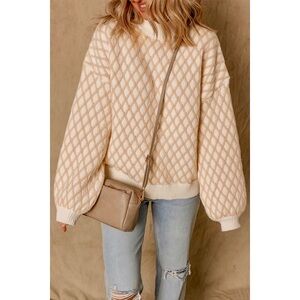 NWT Threaded Pear Ximena Rhombus Textured Knit Sweater, Sz. L